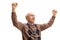 Overjoyed elderly man gesturing happiness