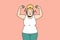 Overjoyed fat woman training listening to music