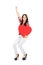 Overjoyed woman holding a big red heart