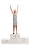 Overjoyed young woman standing on a winners pedestal