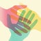 Overlapping colorful hands concept poster. Vector illustration.