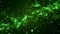 Overlay effect of green fire sparks on a black background, with flying particles. Burning campfire, magic glow, embers