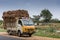 Overloaded Tata pickup truck along road.