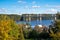 Overlook in Stillwater Minnesota in the fall looking over the St. Croix Crossing, an extradosed bridge spanning the St. Croix