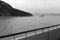 Overlook zhoushan islands on ship, black and white image