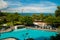 Overlooking the pool and sea from the upper floors of the hotel