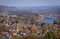 Overlooking small town Milford, PA, from scenic overlook on a sunny fall day