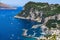 Overlooking view of Capri Island with Marina Grande harbor and Punta del Capo