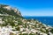 Overlooking view of Capri in Italy with a clear blue sky in the background