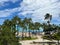 Overlooking Waikiki beach from hotel Hyatt against a blue clouded sky