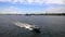 Overlooking the waters of the Neva river in St. Petersburg with sailing ships during the celebration of Navy day