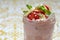 Overnight oatmeal smoothie with strawberry and