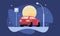 Overnight parking vector illustration with red car near parking sign