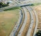 An overpass over I-15 in the Idaho farm fields.