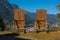 Oversized loungers on Riessersee overlooking Garmisch-Partenkirchen