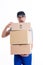 Overstrained postman with parcels