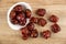 Overturned bowl with dried ziziphus chinese date on table