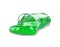 Overturned plastic container with green slime isolated. Antistress toy