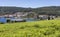 Overview of the buildings, the beach and the nature of Cee, a landmark town along the Camino de Santiago, Spain.