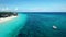 Overview of coast, boats, sunny Zanzibar, Tanzania, aerial