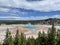 Overview of colorful Grand Prismatic Spring at Yellowstone National Park