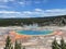Overview of colorful Grand Prismatic Spring at Yellowstone National Park