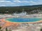 Overview of colorful Grand Prismatic Spring at Yellowstone National Park