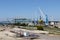 Overview of the cranes of the merchant port of Taranto, Puglia, Italy