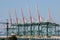 Overview of the cranes of the merchant port of Taranto, Puglia, Italy