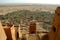 Overview of a Dogon village through mud dwellings