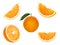 Overview of fresh and cut oranges set and slices separately