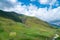 Overview of graze field and green lanscape in Ushguli, Svaneti, Georgia