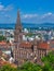 Overview of the Munster Cathedral of Our Lady and the city of Freiburg. Baden Wuerttemberg, Germany, Europe