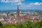 Overview of the Munster Cathedral of Our Lady and the city of Freiburg. Baden Wuerttemberg, Germany, Europe