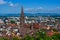 Overview of the Munster Cathedral of Our Lady and the city of Freiburg. Baden Wuerttemberg, Germany, Europe