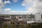 Overview over the city of Rotterdam in the Netherlands with its harbors and bridges over the river Oude Maas.