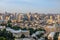 Overview panorama of central city business district and residential suburbs in sunset rays, Baku, Azerbaijan