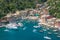 Overview of Portofino seaside area with traditional houses and harbour overview