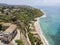 Overview of Ricadi Beach, Tower Marino, Vatican City, promontory aerial view, cliffs and sand