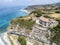 Overview of Ricadi Beach, Tower Marino, Vatican City, promontory aerial view, cliffs and sand