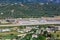 Overview Skiathos Airport JSI with terminal in Greece aerial view