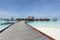 Overwater bungalows boardwalk in Maldives