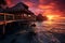 Overwater bungalows in tropical ocean