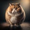 Overweight cat wearing clothes on a colored background. Generative AI