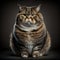 Overweight cat wearing clothes on a colored background. Generative AI