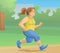 Overweight girl is jogging. Cartoon vector illustration