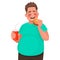 Overweight man eats fast food. Concept of improper food and unhealthy lifestyle