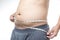 Overweight man with tape measure around waist