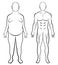 Overweight man versus bodybuilder transformation before after change comparison sketch lineart vector