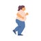 Overweight obese woman running, flat vector illustration on white background.
